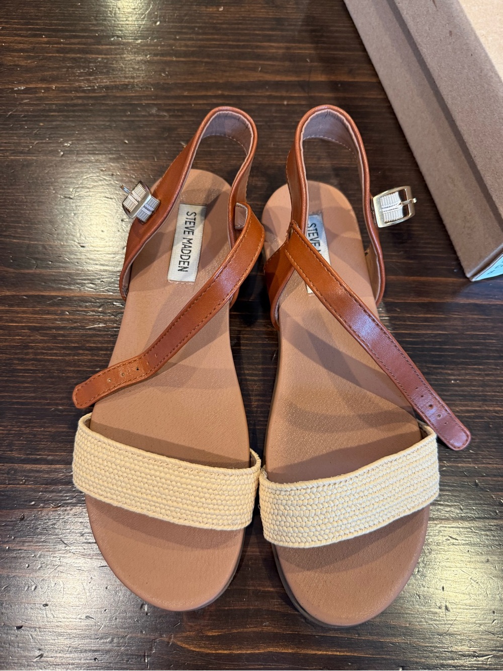 Steve Madden Dina Cognac & Cream Women's Sandals - Picture 4 of 5